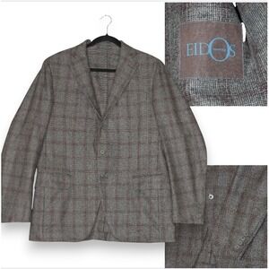 Eidos Napoli Mens Size 52R Gray Plaid 100% Wool Blazer Tailored Classic Luxury